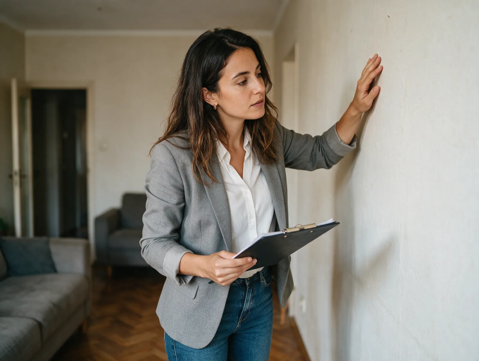 Corretora fazendo a vistoria de um apartamento